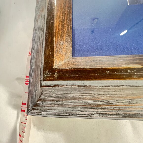 Vtg White Heron Egret Bird Print Framed Wall Art Rustic Wood Frame Blue Matte - Picture 12 of 12